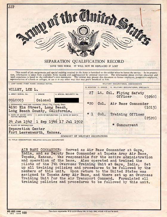 Separation Qualification Record, September 1, 1946
